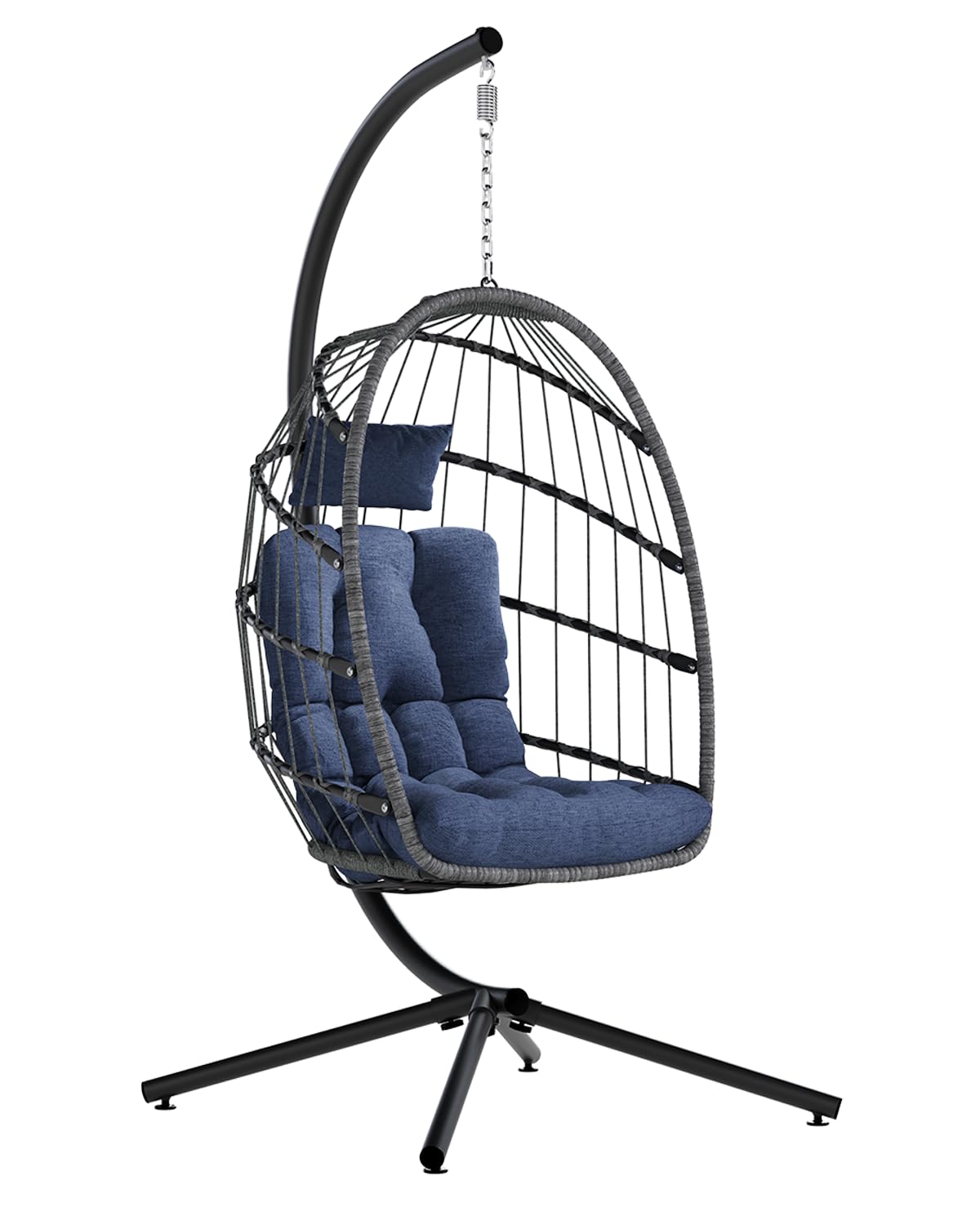SWITTE Egg Chair Outdoor with Stand, Indoor Wicker Hanging Egg Swing Chair with Cushion, 350lbs Capacity for Patio, Bedroom, Garden - Dark Blue SWITTE