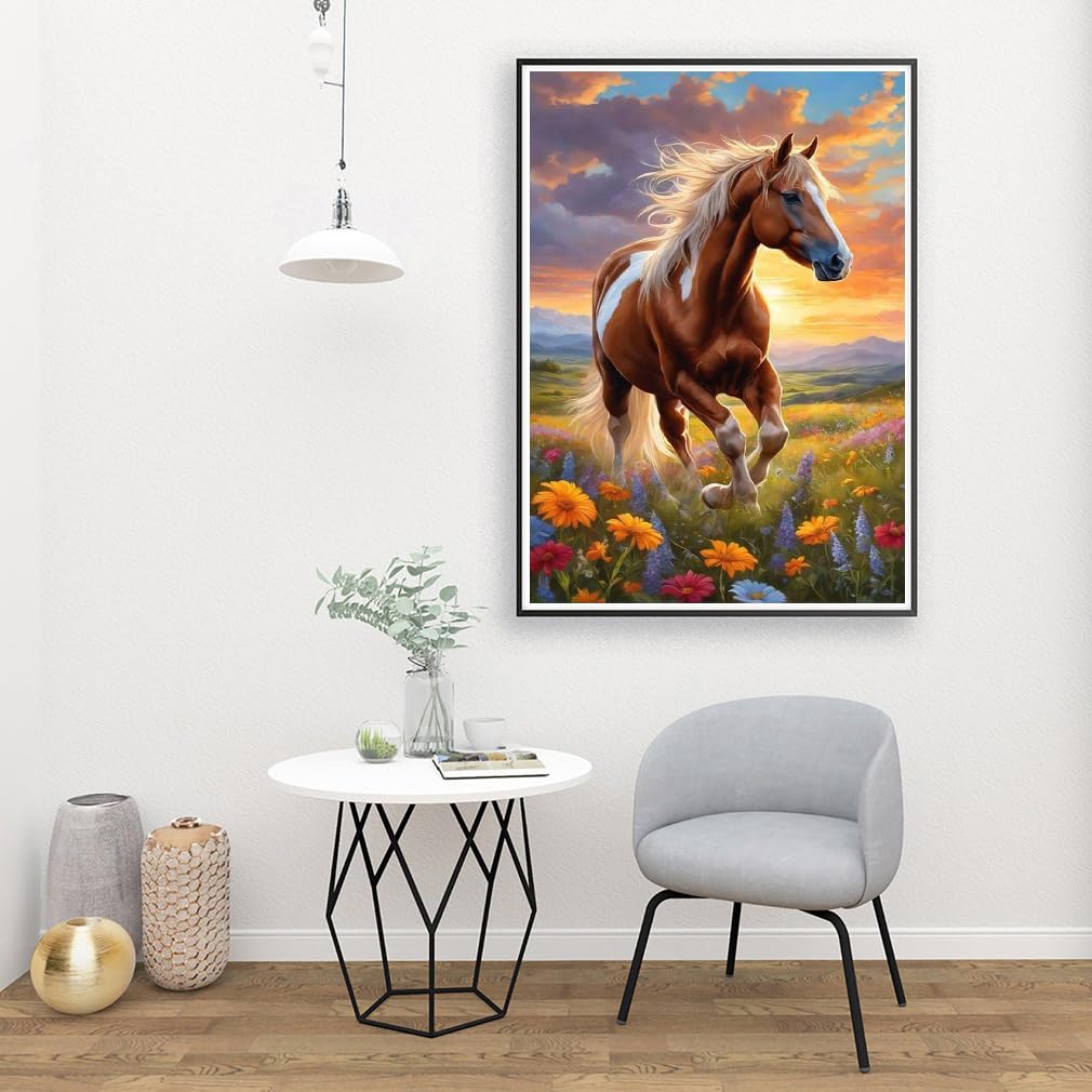 MIRCVSH Horse Paint by Numbers Kit for Adults, Framed Animals Paint by Number Kit on Canvas with Wooden Easel for Home Wall Decor, 12x16 Inch MIRCVSH