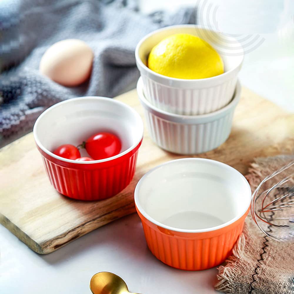 YAZYLIFE Ramekins 6oz Oven Safe,Creme Brulee Ramekins and Souffle Dishes,Porcelain Ramekin Baking Bowls,Dipping Sauce Dish.Pudding Cups,Set of 6,Colorful. (Colorful) YAZYLIFE
