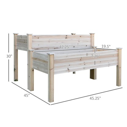 Outsunny 2 Tier Raised Garden Bed, Elevated Wooden 2 Box Planter, Gardening Grow Stand, Planting Bed for Flowers, Vegetables, Herb, Natural