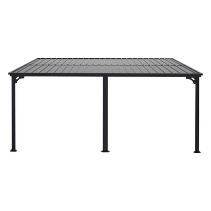 VEIKOU 14' x 10' Gazebo, Hardtop Wall Mounted Gazebo with Aluminum Frame, Drain System, Sloping Roof, Patio Gazebo Pergola for Outdoor, Deck, Backyard - WoodArtSupply