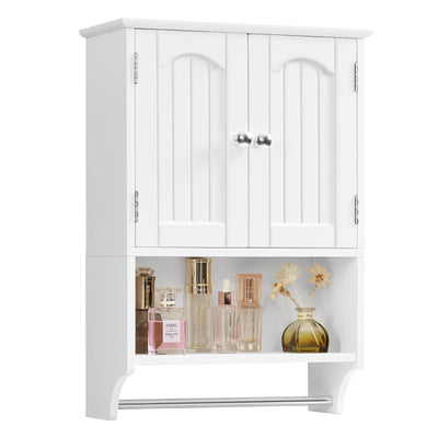 TEENFON Bathroom Wall Cabinet with Adjustable Shelves and Towel Rack, Wall Mounted Over The Toilet Storage Cabinet for Bathroom, Living Room, White 7.09" D x 15.35" W x 22.04" H