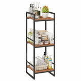 BYFU 3 Tier Bathroom Shelving Unit, Narrow Open Floor Shelves, Metal Corner Storage Rack for Bathroom Laundry Room Kitchen Living Room, Rustic Brown BYFU