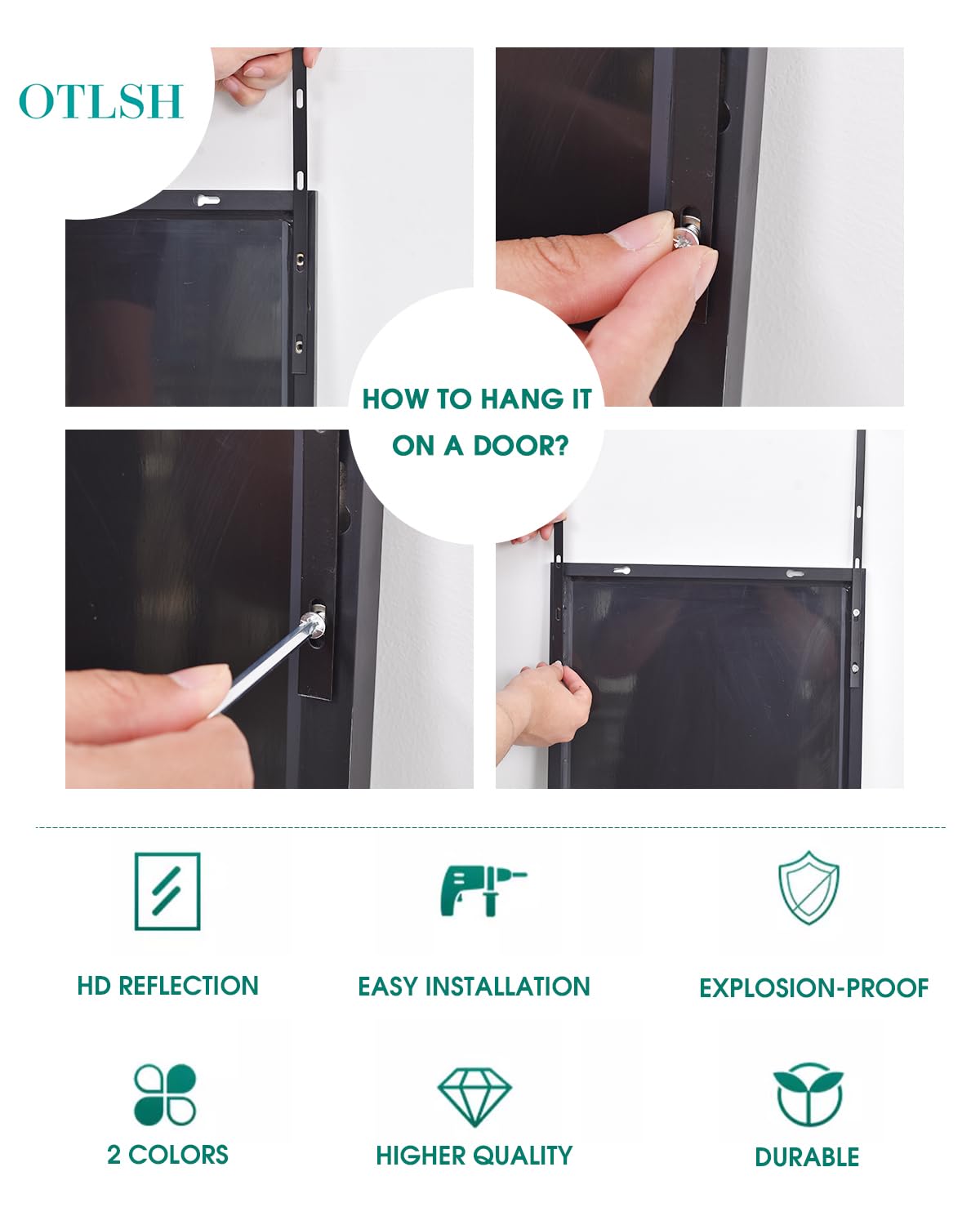 Otlsh 14"×48" Door Mirror,Full Length Mirror, Over The Door, Wall Mirror, Thin Frame, Aluminum Alloy, for Bedroom, Living Room, Entryway -White Otlsh