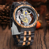 Dentily Men's Hollow Analog Wooden Watch Retro Gear Carving Design Transparent Dial Quartz Watch for Men Dentily