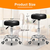 Rolling Stool PU Leather Round - Ultra Soft Padded Seat Cushion Stool with Wheels with Footrest, Weight Capacity 300lb,Adjustable Height Stool for Tattoo Massage Salon Medical Spa Center (Black1) YEEZEE