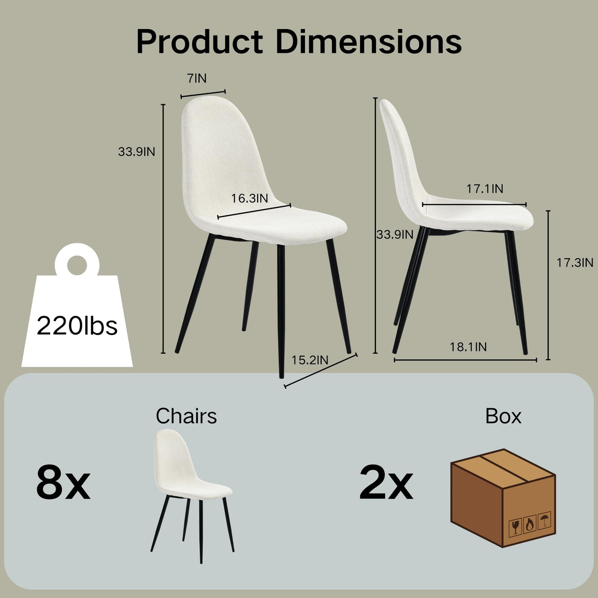 9-Piece High Gloss Dining Table with 8 Beige Fabric Durable Metal Legs Chairs for 6-8 Persons, 63-80.7'' Contemporary Extendable Table Set for Dining Room, Conference Room, Reception Area, White Homy Casa