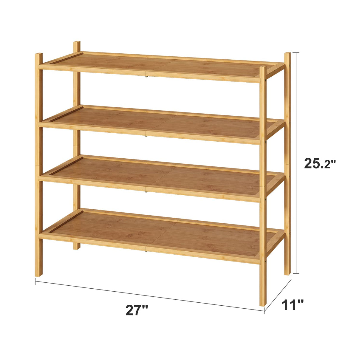 kiplant 4-Tier Shoe Rack for Entryway, Bamboo Wood Shoe Rack 4-Tier, Stackable Shoe Organizer for Closet, Free Standing Shoe Racks for Indoor & Outdoor kiplant