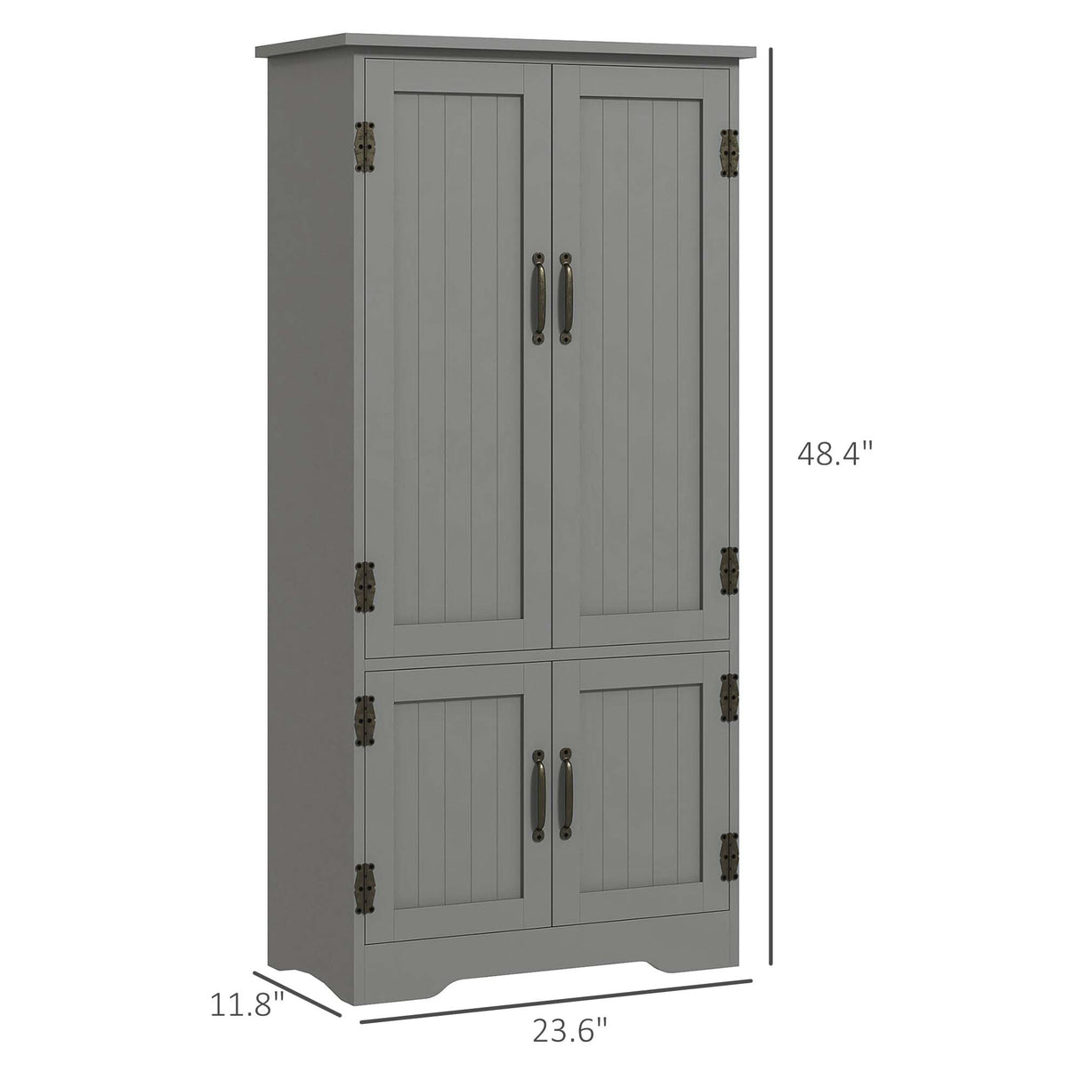 HOMCOM 48.5" Kitchen Pantry Cabinet, Compact Farmhouse Storage Cabinet Organizer with 2 Adjustable Shelves and 4 Beadboard Doors for Dining Room, Gray HOMCOM