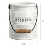 Barnyard Designs Ceramic Farmhouse Kitchen Utensil Holder for Countertop, Decorative Large Kitchen Utensil Holder for Kitchen Counter, Utensil Crock Spatula Holder, 6" White Barnyard Designs