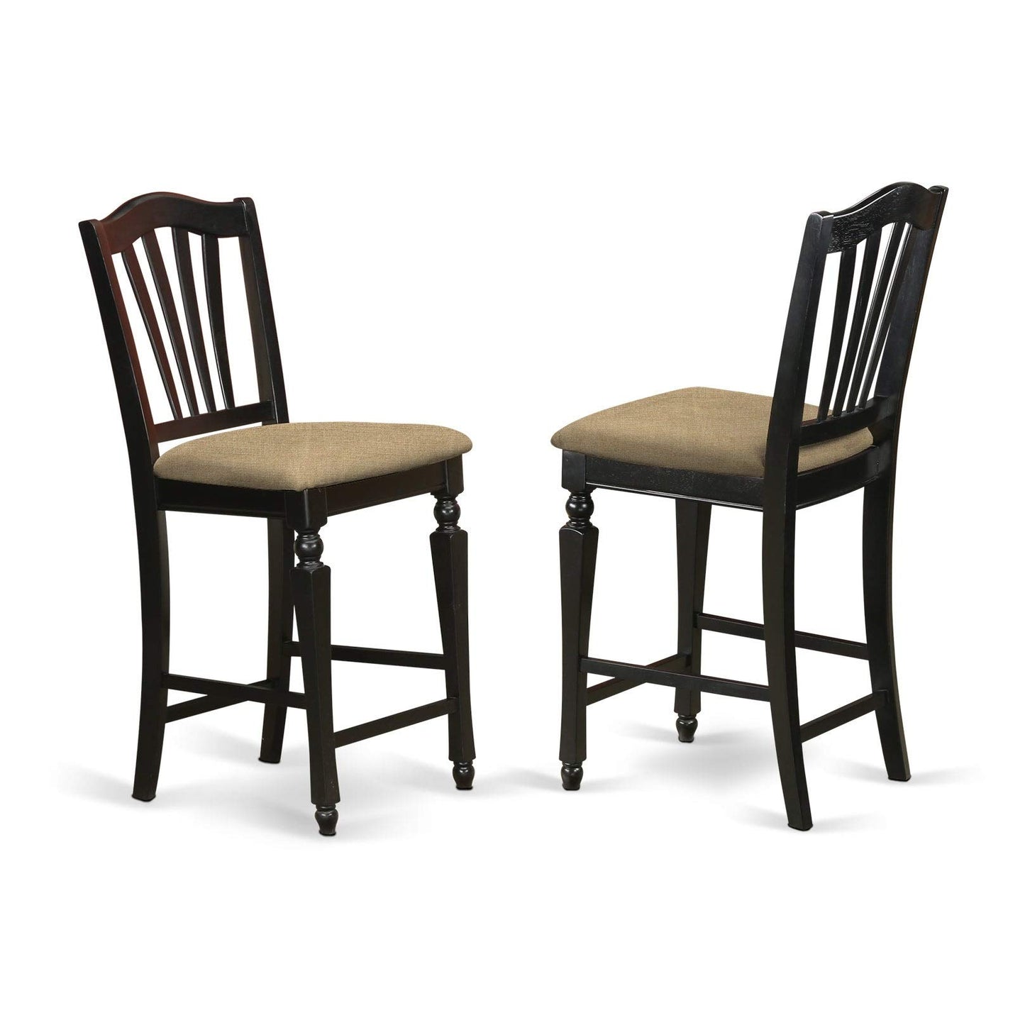 East West Furniture CHS-BLK-LC Chelsea Counter Dining Chairs - Faux Leather Upholstered Solid Wood Chairs, Set of 2, Black - WoodArtSupply