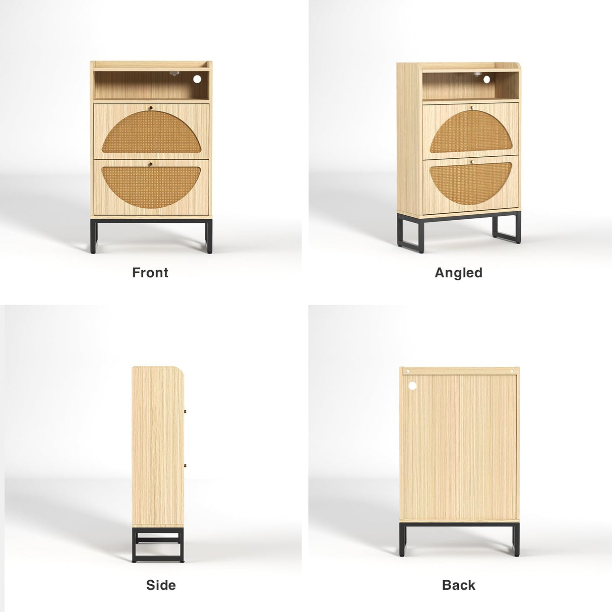 FiveWillowise Shoe Storage Cabinet, Rattan Shoe Cabinet with 2 Flip Drawers & Sensor Light for Entryway, Narrow Free Standing Shoe Racks for Entryway, Hallway, Home, Beige FiveWillowise