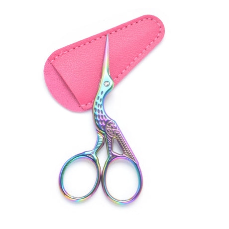 Stork 3.6 Inch Sewing Embroidery Scissors with Artificial Leather Cover - Stainless Steel Vintage Embroidery Scissors for Needlework, Manual Sewing Handicraft (Rainbow) Highsoner Wave