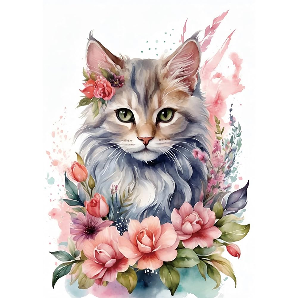 Kulvci Cat Diamond Painting Kits for Adults, Round Full Drill Diamond Art Kits, 5D DIY Diamonds Crafts for Home Wall Decoration Gifts 12×16Inch Kulvci