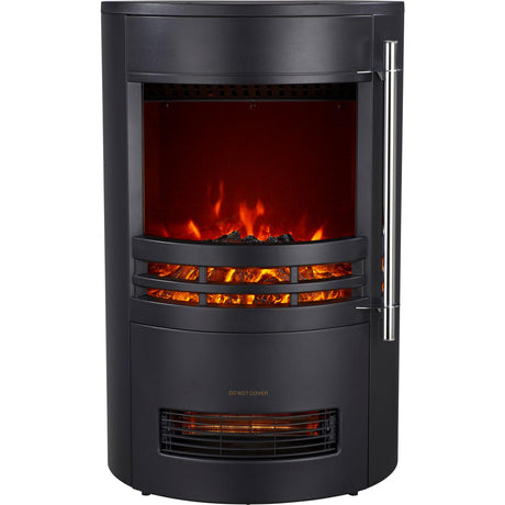 Cambridge Round Freestanding Electric Fireplace with Remote Control, Realistic Flame Indoor Space Heater with Rounded Viewing Window for Living Room, Bedroom, Basement CAMBRIDGE