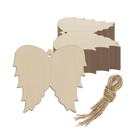 Angel Wing Wood DIY Crafts Cutouts Wooden Angel Wing Shaped Hanging Ornaments with Hole Hemp Ropes Gift Tag for Wedding Birthday Christmas Decorations (3.62x3.94 in, 20 Pcs) Creaides