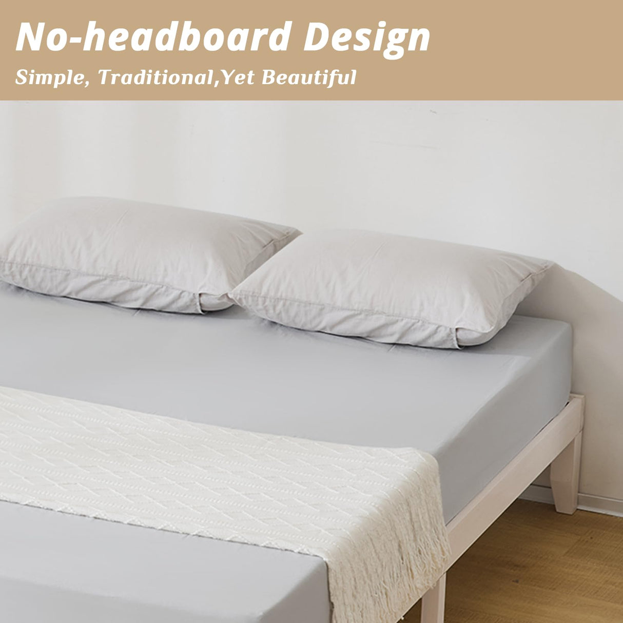 Karl home 12 Inches Wood Platform Bed Frame, Queen Bed Frame, Solid Wood Foundation with Wood Slat Support, Easy Assembly No Box Spring Needed (White) Karl home