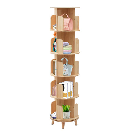 Netcoin 360° Freestanding Rotating Wooden Bookshelf for Efficient Storage and Display Netcoin
