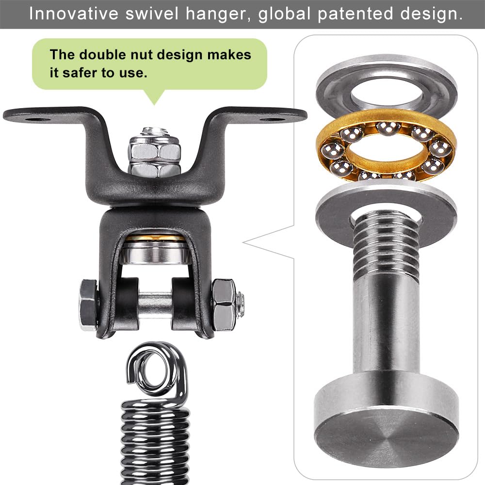 BeneLabel Hammock Chair Hanging Kit, Heavy Duty Swing Hanger with Spring and 39" Chain,Indoor Outdoor Playground Hanging Hammock Punching Bags, 360° Rotation, Black BeneLabel