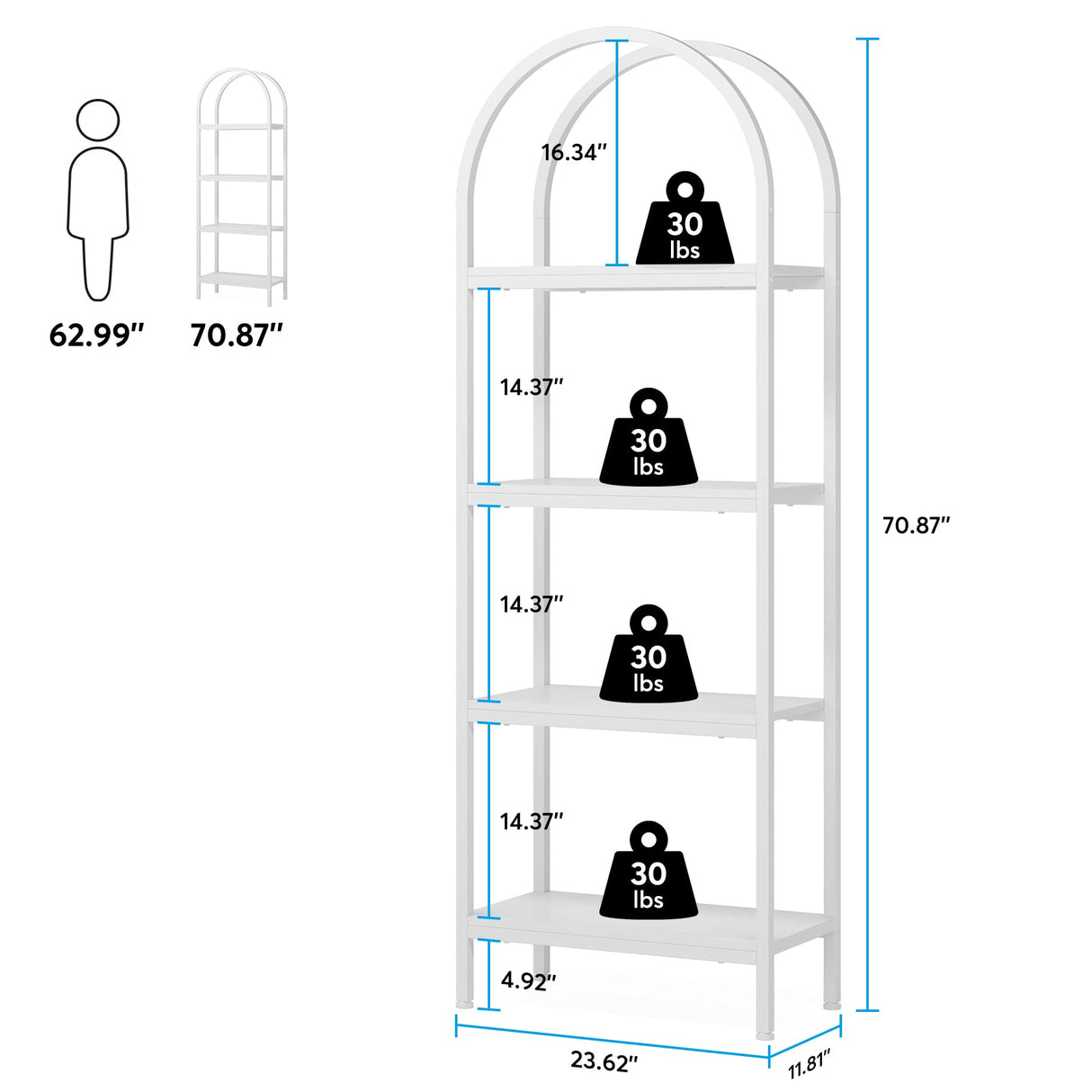 Tribesigns 4-Tier Open Bookshelf, 70.8" Industrial Wood Bookcase Storage Shelves with Metal Frame, Freestanding Display Rack Tall Shelving Unit for Office, Bedroom, Living Room (White, 1PC) Tribesigns