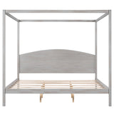 Merax King Size Wood Canopy Bed Frame with Headboard in Grey Wash, Sturdy and Squeak-Resistant Design Merax