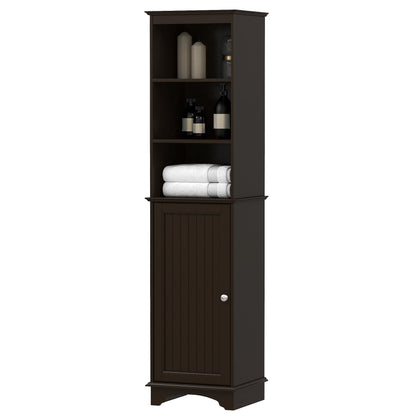 Spirich Home Freestanding Storage Cabinet with Three Tier Shelves, Tall Slim Cabinet, Free Standing Linen Tower, Espresso