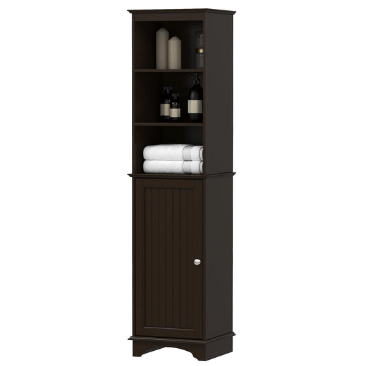 Spirich Home Freestanding Storage Cabinet with Three Tier Shelves, Tall Slim Cabinet, Free Standing Linen Tower, Espresso