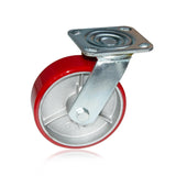 Nisorpa 8 inch Heavy Duty Caster Set of 4 Red Polyurethane Steel Caster Wheels Flat Free for Industrial Trailer Furniture - 2 with Brakes and 2 without Brakes Nisorpa