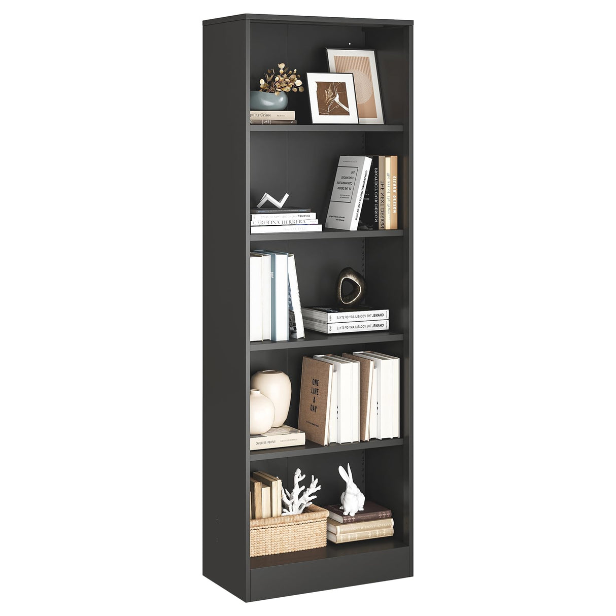 IRONMIX Metal Open Bookcase, 5-Tier Bookshelf with Adjustable Shelves, Black Bookshelf for Small Places, 70" 87 Tall Book Shelf, Curio Cabint Display Case for Home Office, Library, Living Room IRONMIX