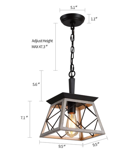 Q&S Farmhouse Pendant Light Fixture,Vintage Pendant Light Chandelier,Industrial Hanging Lighting,Wrought Iron,Oak and ORB,1 Light E26 UL Listed Q&S