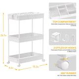 SPACELEAD 3-Tier Utility Storage Cart, Mobile Utility Cart with Lockable Caster Wheels, Rolling Carts Organizer for Bathroom Laundry Kitchen,Used as Book Art Snack lash Makeup Diaper cart, White SPACELEAD