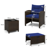 Tangkula 5 Piece Patio Rattan Furniture, Wicker Cushioned Chairs Set w/ 2 Ottomans & Tempered Glass Coffee Table, for Poolside, Backyard, Lawn, Deck (Mix Brown+Navy) Tangkula