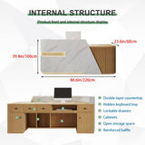 Reception Desk Modern Front Desk Reception Counter Retail Checkout Counter with Hidden Lighting Receptionist Room Tables No Assembly Required for Beauty Salon Wood and White Right 87inch Generic