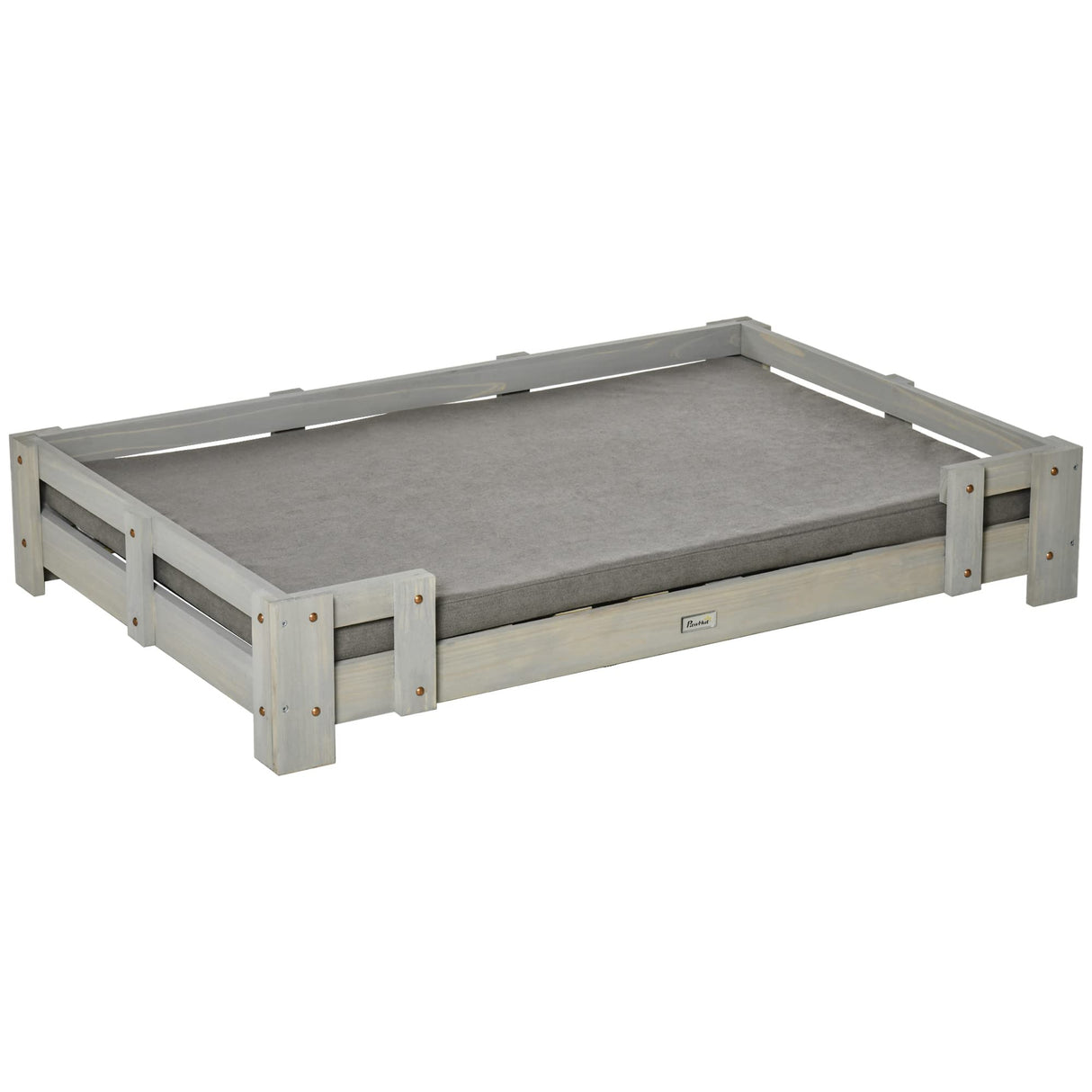 PawHut Large Dog Bed with Soft Foam Cushion, Wooden Dog Couch with Roomy Surface, Elevated, Slate Gray PawHut