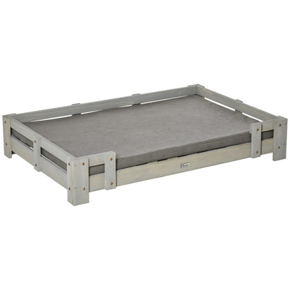 PawHut Large Dog Bed with Soft Foam Cushion, Wooden Dog Couch with Roomy Surface, Elevated, Slate Gray - WoodArtSupply