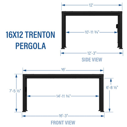 Backyard Discovery Trenton 16x12 All Season Galvanized Steel Pergola, Black, Sail Shade Soft Canopy, Rust Resistant, Support Wind and Snow, Patio, Deck, Backyard, Garden