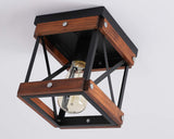 Fivess Lighting Rustic Farmhouse Flush Mount Ceiling Light 1-Light Metal and Wood Cage Mini Semi Flush Mount Light Fixture for Hallway Kitchen Entryway, Black Fivess Lighting