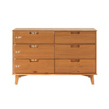 Walker Edison Sloane 6-Drawer Groove Handle Solid Wood Dresser, 52 Inch, Caramel Walker Edison