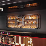Large Wine Storage Rack Wall Mounted With LED Light With Wine Glass Holder, Heavy Duty Iron Bar Liquor Shelf,Floating Wall Wine Shelves,Bar Liquor Bottle Display Shelf For Kitchen Bar Decoration(350*1 IRHIGBGX