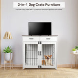Snowtaros Dog Crate Furniture, 36.6 Inch Large Dog Crate with Drawers, Wooden Dog Kennel Indoor for Small Medium Large Dogs, Heavy Duty Dog Crate End Table with Double Doors Snowtaros