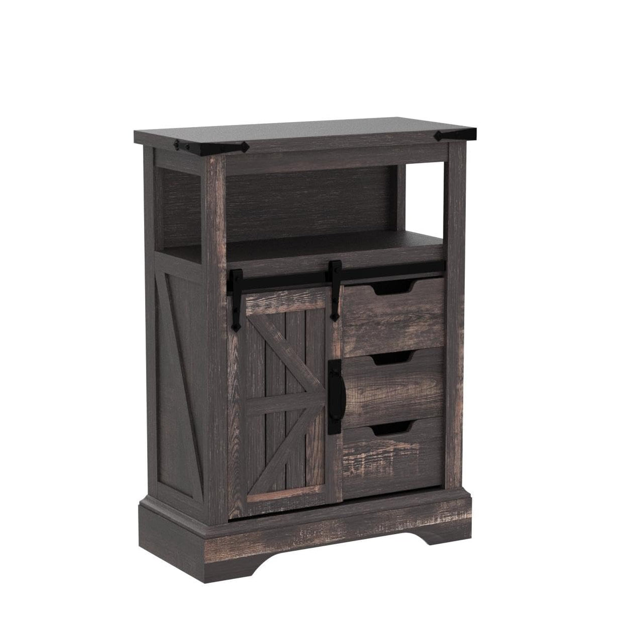 OKD Bathroom Floor Cabinet, Farmhouse Storage Cabinet with Sliding Barn Door & Storage Drawers, Small Storage Cabinet for Bathroom, Kitchen, Living Room, Dark Rustic Oak OKD
