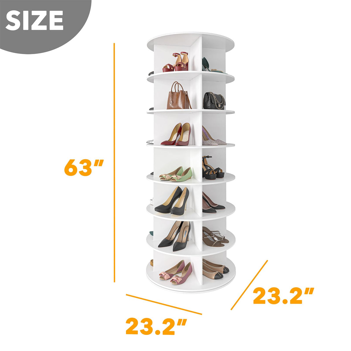 SpaceAid 7 Tier Rotating Shoe Rack Tower, Spinning Shoe Display Lazy Susan, Revolving 360 Shoe Rack Storage Round Carousel, Vertical Handbag Rotate Shoes Closet Organization (7-Tier White) SpaceAid