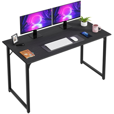 PayLessHere 47 inch Computer Desk Gaming Desk Multi-Function Writing Table Student Art Modren Simple Style PC Wood and Metal Desk Workstation, Black PayLessHere