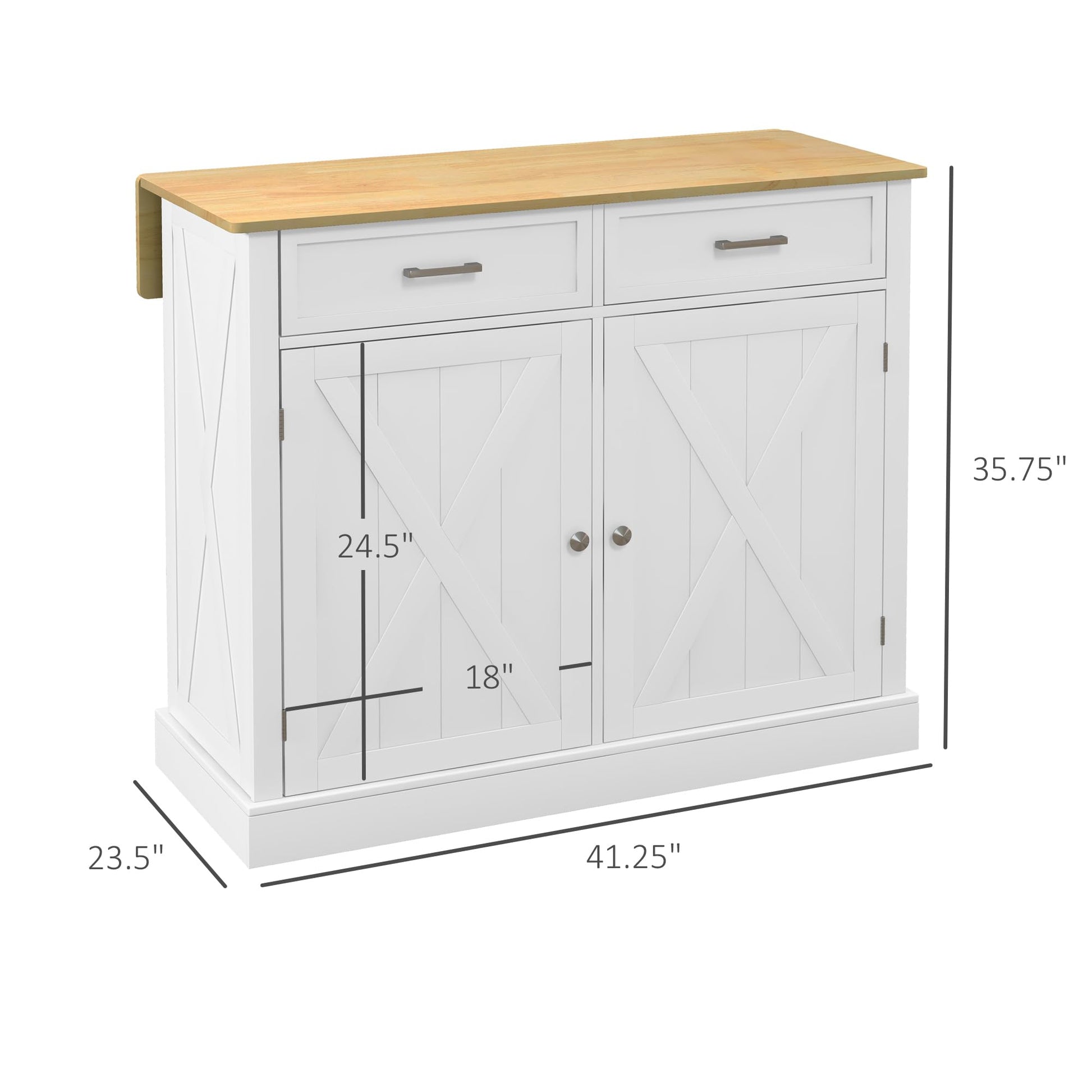 HOMCOM Rolling Kitchen Island with Drop Leaf Wood Breakfast Bar, Farmhouse Kitchen Cart with 2 Drawers, Adjustable Shelves for Dining Room, White - WoodArtSupply