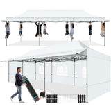 COBIZI 10x30 Pop Up Canopy Tent with Awning,Heavy Duty Canopy UPF 50+ All Season Wind Waterproof Commercial Outdoor Street Vendors Party Tents for Parties Canopy with Roller Bag(10 x 30 ft White) COBIZI