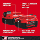 CRAFTSMAN 20V Power Tool Battery 2-Pack, Lithium-ion with Charger (CMCB204-2CK) CRAFTSMAN