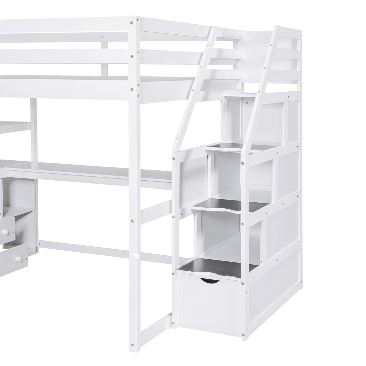 Quarte Modern Full Size Loft Bed with Built-in Desk, Storage Shelves, and Drawers Quarte