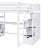 Quarte Modern Full Size Loft Bed with Built-in Desk, Storage Shelves, and Drawers Quarte