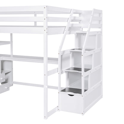 Quarte Modern Full Size Loft Bed with Built-in Desk, Storage Shelves, and Drawers - WoodArtSupply