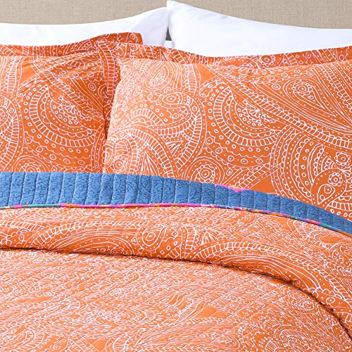 Lush Decor Boho Chic Reversible Cotton Quilt 3-Piece Set, King, Turquoise & Navy - Bright Paisley Print, Vibrant & Colorful Bohemian Bedding Set Lush Decor